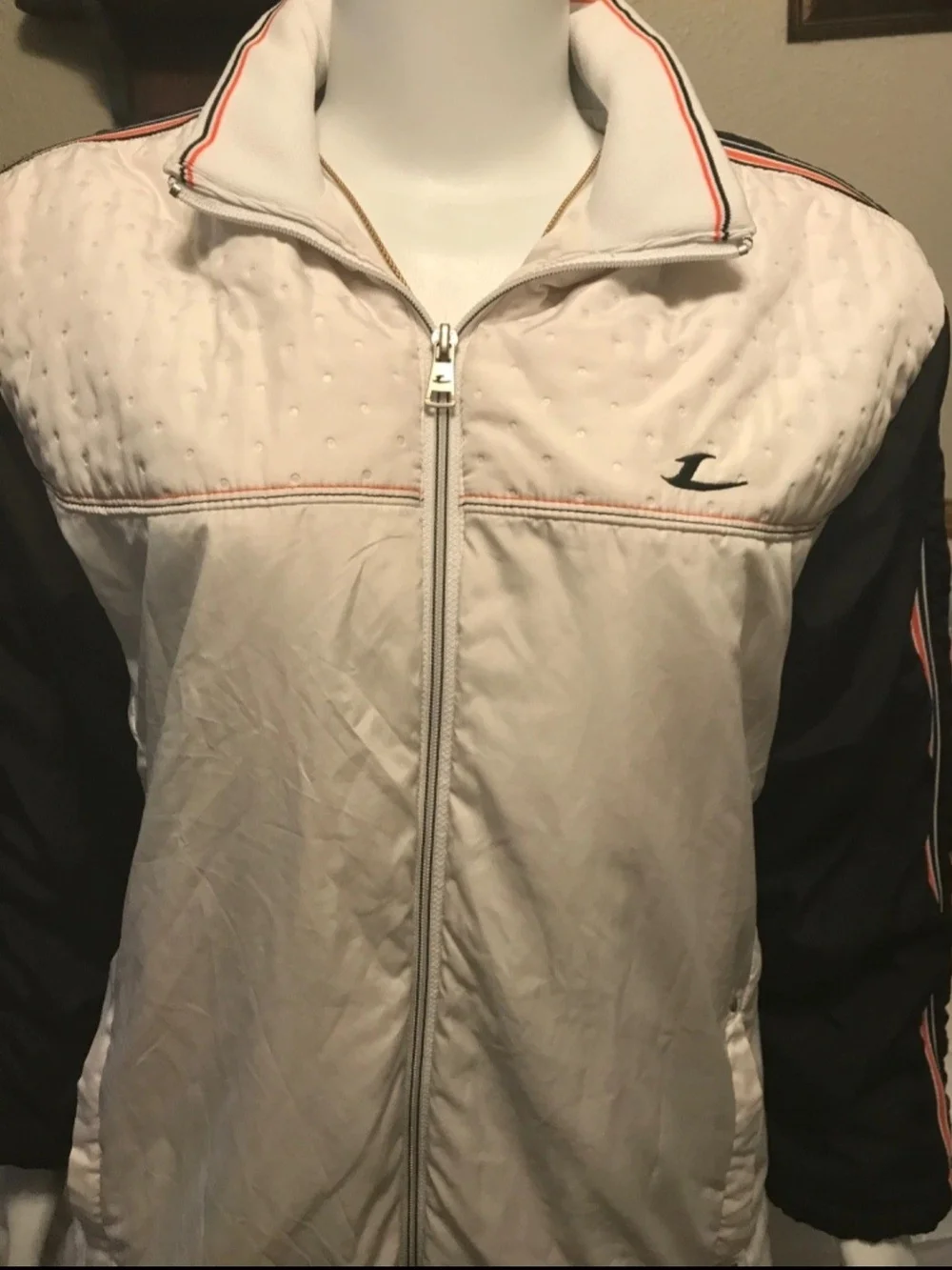 Men's Quilted Cream and Black Zip-Front Puffer Jacket